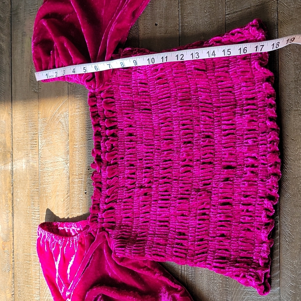 Smocked Velvet Balloon Sleeve Top - Picture 4 of 10